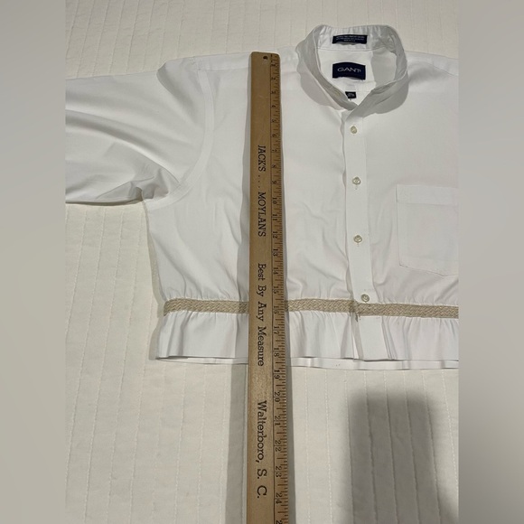 Gant button-down cropped blouse Size S oversized short sleeves White w/trim - Picture 7 of 8